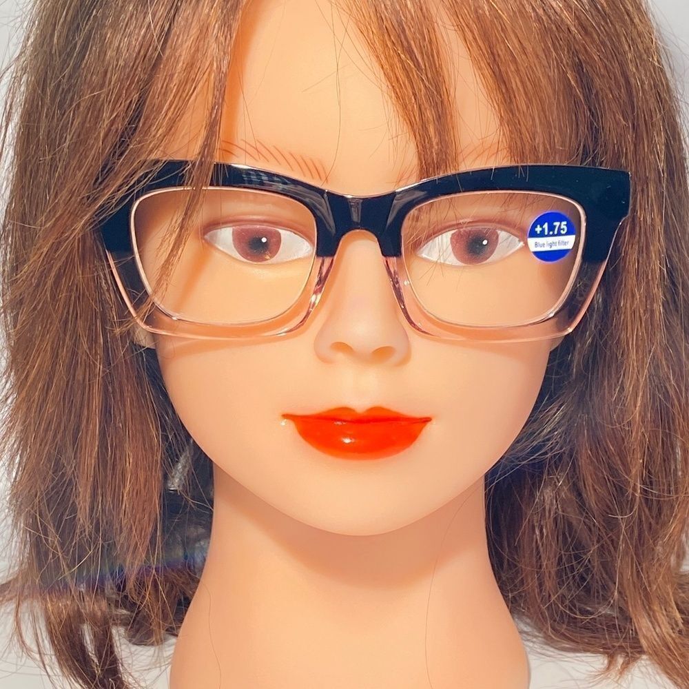 1284 Gretchen Reading Glasses 1.75 Square Black Pink Frames Oversize NWT